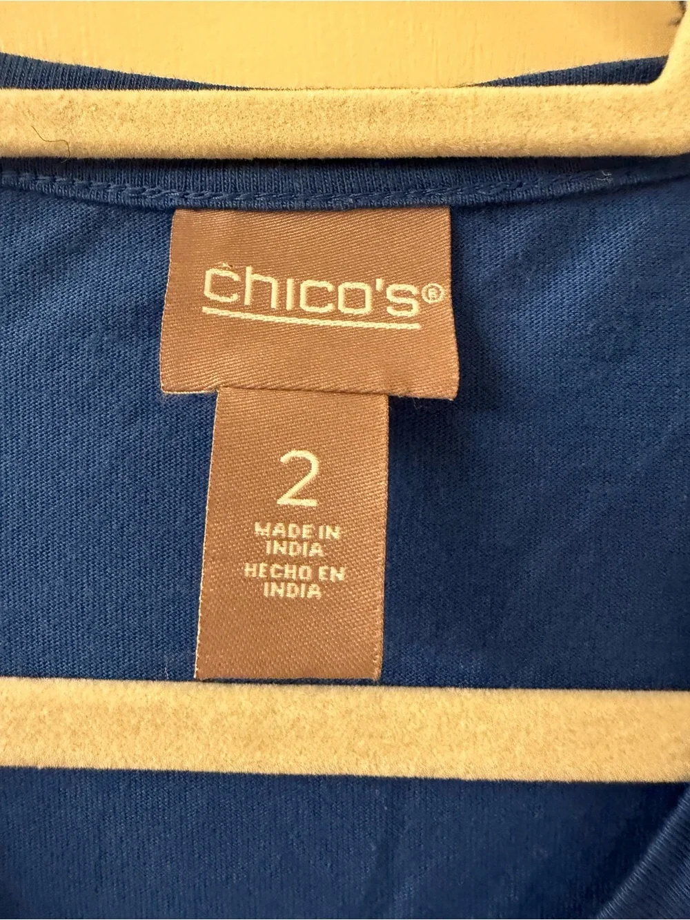 Chico's Embroidered V-Neck Short Sleeve Blouse Top Blue Size 2 (US Large)